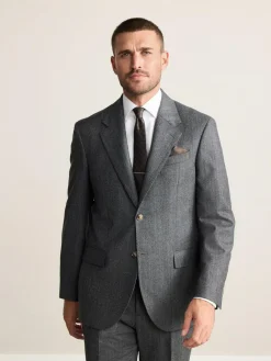 Next Charcoal Grey Regular Fit Signature Marzotto 100% Italian Wool Herringbone Suit Jacket^ Grey Suits