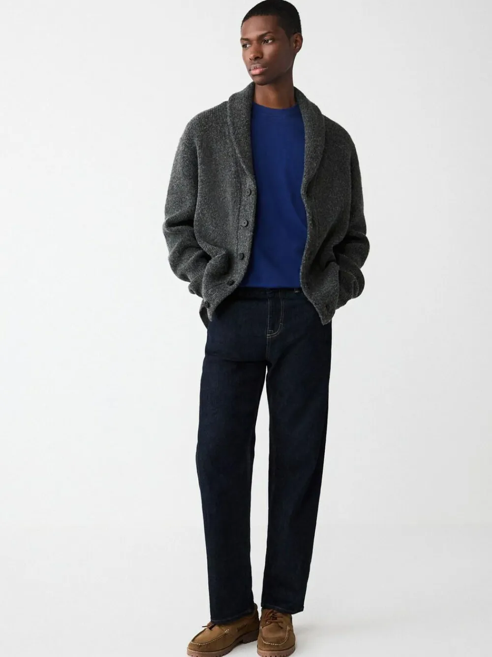 Best Next Charcoal Grey Relaxed Fit Textured Knit Shawl Cardigan with Wool