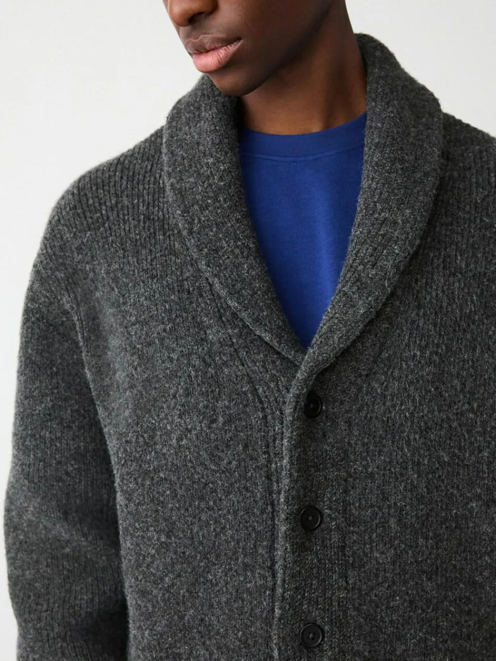 Best Next Charcoal Grey Relaxed Fit Textured Knit Shawl Cardigan with Wool