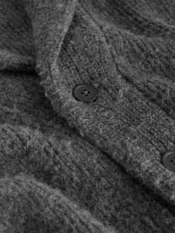 Best Next Charcoal Grey Relaxed Fit Textured Knit Shawl Cardigan with Wool