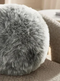 Sale Next Round Loulou Faux Fur Cushion Charcoal Grey