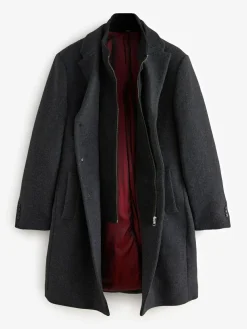 Sale Next Signature Soft Touch Wool Rich Padded Italian Fabric Funnel Neck Coat Charcoal Grey