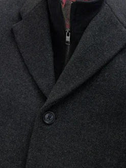 Sale Next Signature Soft Touch Wool Rich Padded Italian Fabric Funnel Neck Coat Charcoal Grey