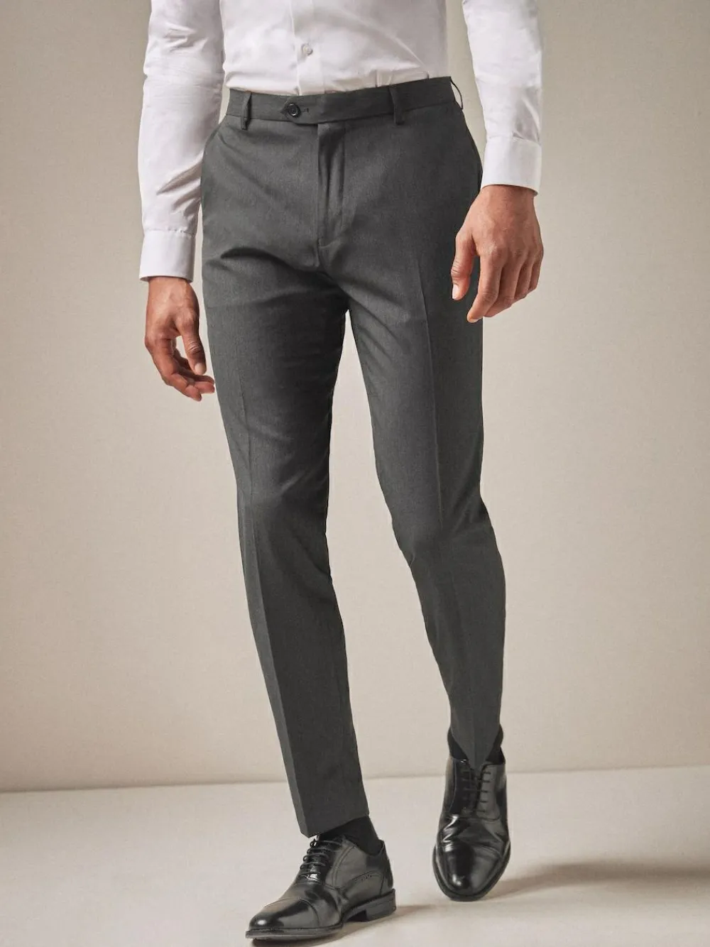 Online Next Skinny Fit Stretch Smart Trousers Charcoal Grey