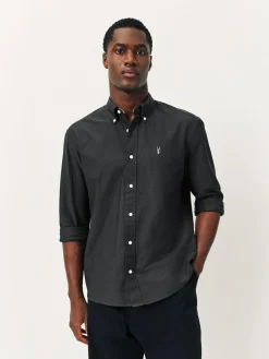 Hot Next Charcoal Grey Slim Fit Long Sleeve Oxford Shirt