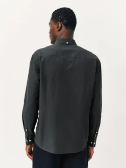 Hot Next Charcoal Grey Slim Fit Long Sleeve Oxford Shirt