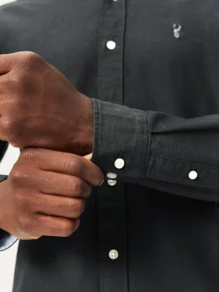 Hot Next Charcoal Grey Slim Fit Long Sleeve Oxford Shirt