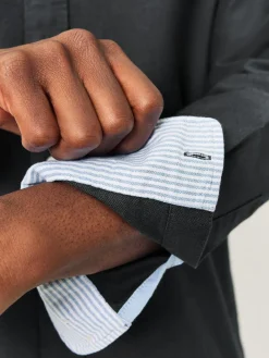 Hot Next Charcoal Grey Slim Fit Long Sleeve Oxford Shirt