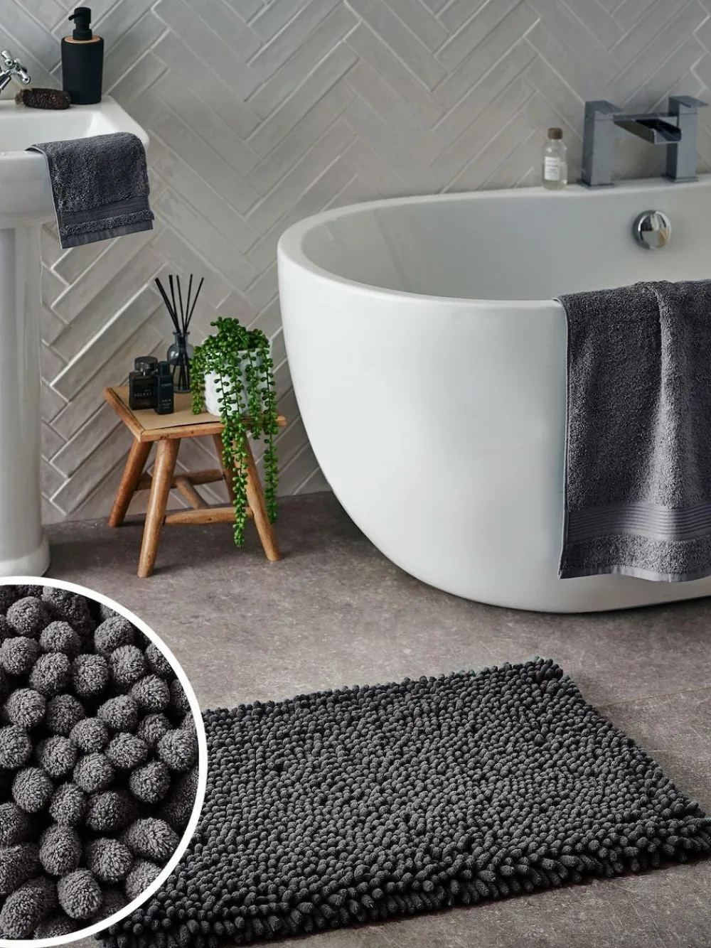 Best Next Charcoal Grey Super Plush Bath Bobble Mat