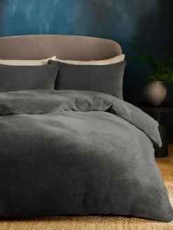Online Next Charcoal Grey Teddy Fleece Duvet Cover and Pillowcase Set
