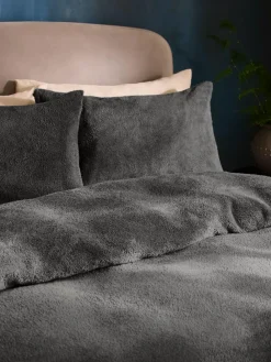 Online Next Charcoal Grey Teddy Fleece Duvet Cover and Pillowcase Set