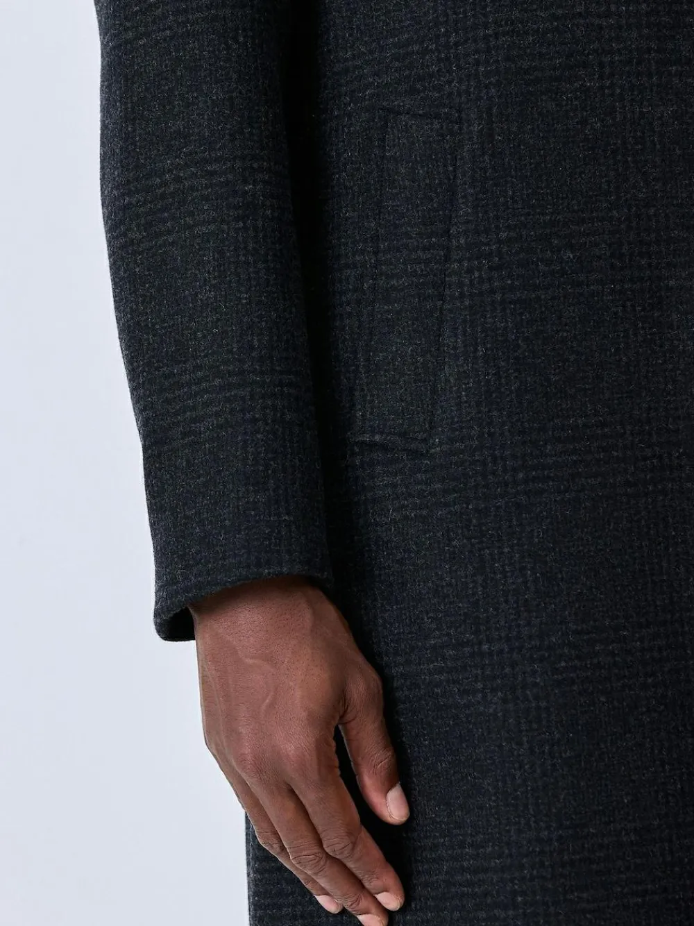 New Next Charcoal Grey Wool Rich Check Epsom Coat With Fur Trim Lapel