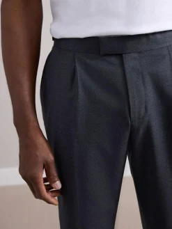 Hot Next Wool Rich Smart Textured Trousers With Side Adjusters Charcoal Grey