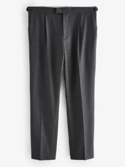 Hot Next Wool Rich Smart Textured Trousers With Side Adjusters Charcoal Grey