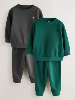 Clearance Next Sweatshirt and Joggers Set 2 Pack (3mths-7yrs) Charcoal Grey/Green