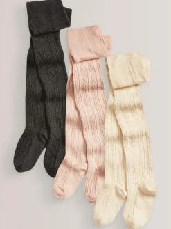 Next Regular Length Cotton Rich Cable Tights 3 Pack^ Socks & Tights|Socks & Tights