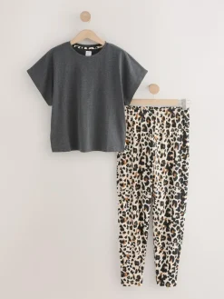 Next Charcoal Leopard Short Sleeve Pyjamas^Women Pyjamas|All Night & Lounge