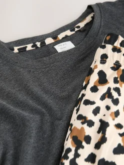 Next Charcoal Leopard Short Sleeve Pyjamas^Women Pyjamas|All Night & Lounge