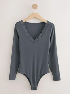Online Next Thermal Base Layer Lace Trim Bodysuit Charcoal