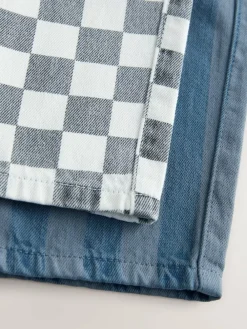 Next Checkerboard/Blue Stripe Pull On Wide Trousers 2 Pack (3mths-7yrs)^BOY Pants & Leggings|Multipacks