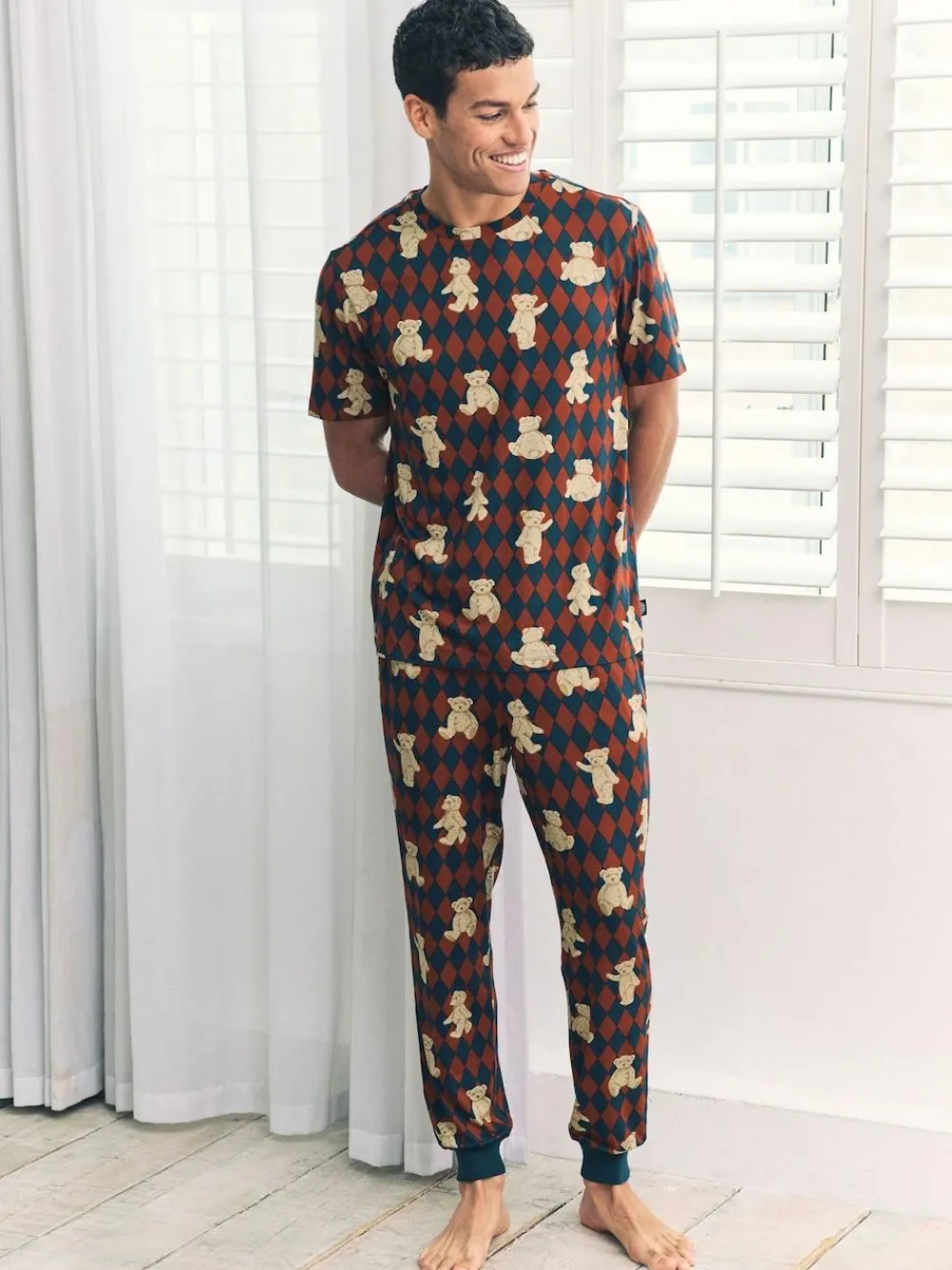 Chelsea Peers Blue Argyle Bear Print Long Pyjamas Set^ Pyjamas