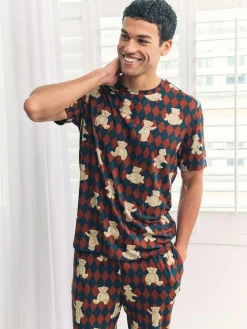 Chelsea Peers Blue Argyle Bear Print Long Pyjamas Set^ Pyjamas