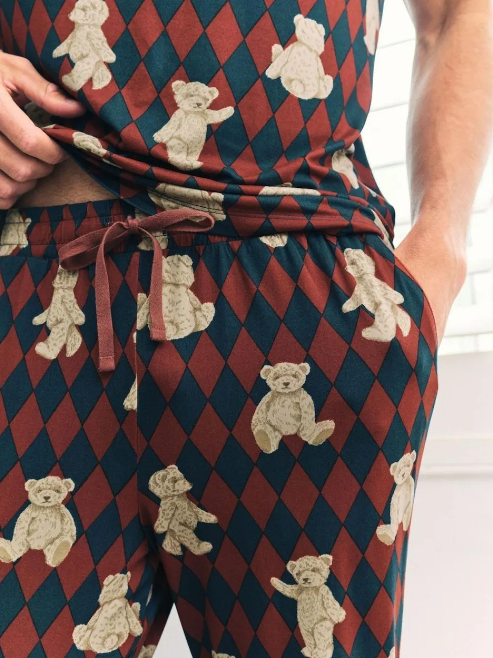 Chelsea Peers Blue Argyle Bear Print Long Pyjamas Set^ Pyjamas