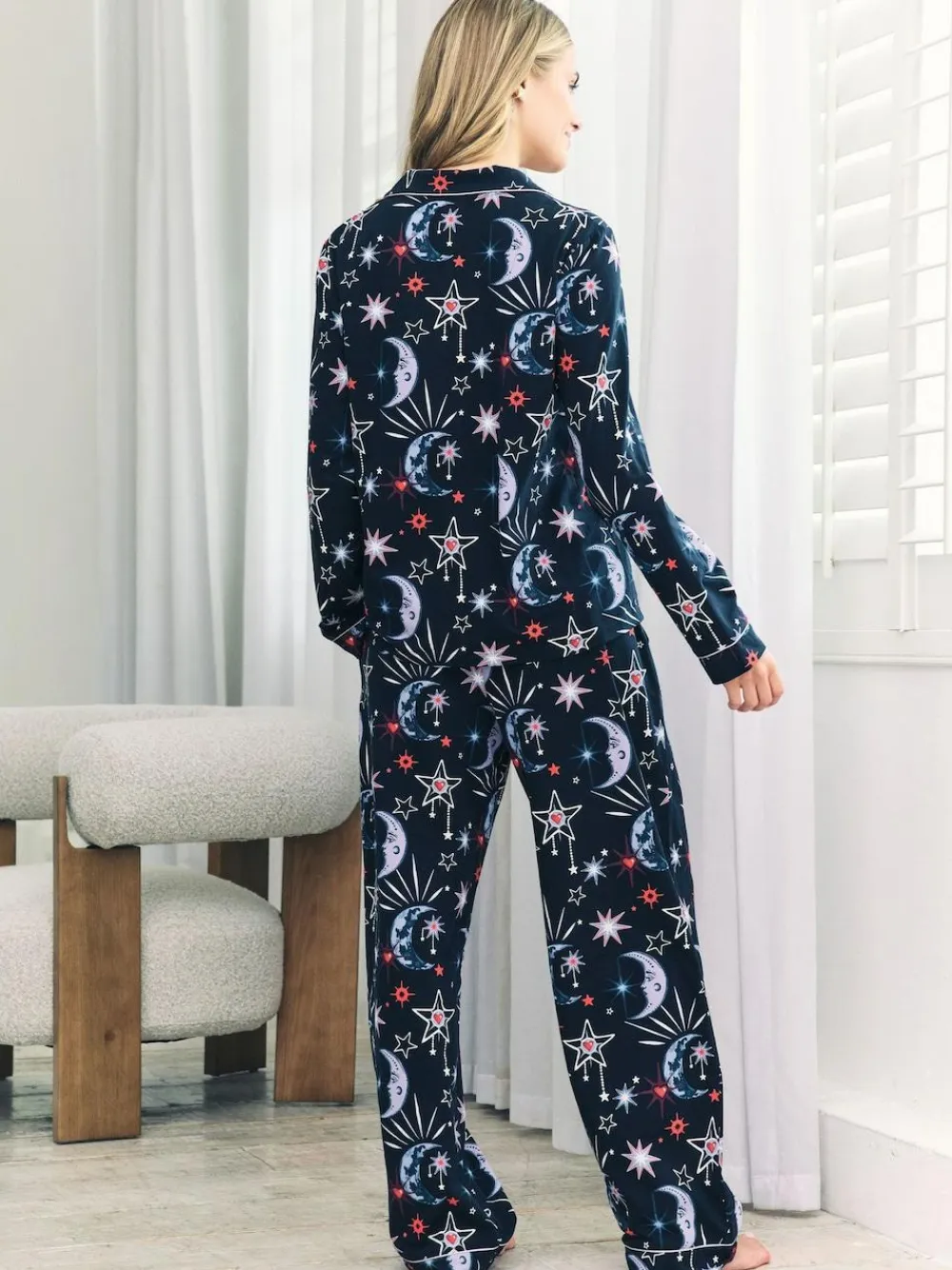 Chelsea Peers Blue Cotton Mystic Moon Print Long Pyjamas Set^Women All Night & Lounge|Pyjamas