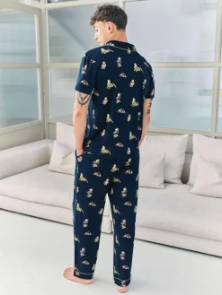 New Chelsea Peers Blue Country Hound Dog Print Long Pyjamas Set