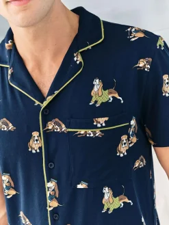 New Chelsea Peers Blue Country Hound Dog Print Long Pyjamas Set