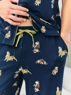 New Chelsea Peers Blue Country Hound Dog Print Long Pyjamas Set