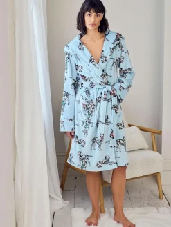 Chelsea Peers Blue Fleece Dalmatian Dogs Print Dressing Gown^Women Bathrobes