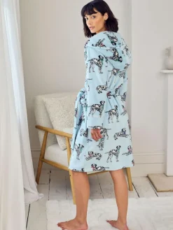 Chelsea Peers Blue Fleece Dalmatian Dogs Print Dressing Gown^Women Bathrobes