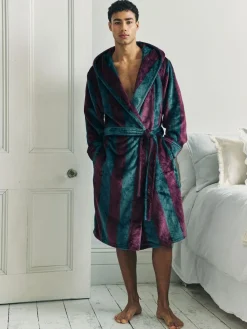 Outlet Chelsea Peers Blue Fleece Stripe Hooded Dressing Gown