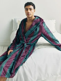 Outlet Chelsea Peers Blue Fleece Stripe Hooded Dressing Gown