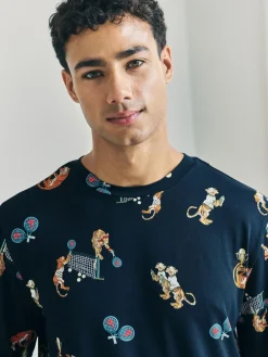 Chelsea Peers Blue Padel Tennis Tiger Print Long Pyjamas Set^ Pyjamas