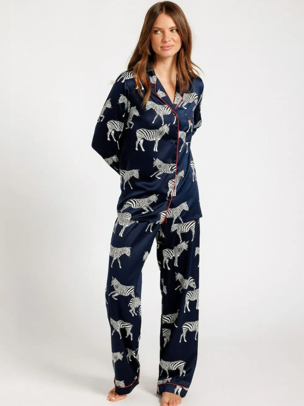 Hot Chelsea Peers Blue Satin Zebra Print Long Pyjama Set