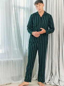 Outlet Chelsea Peers Blue Stripe Button Up Long Pyjamas Set