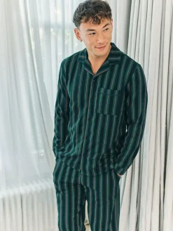 Outlet Chelsea Peers Blue Stripe Button Up Long Pyjamas Set