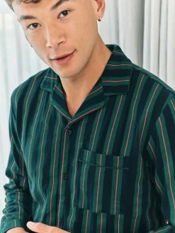 Outlet Chelsea Peers Blue Stripe Button Up Long Pyjamas Set