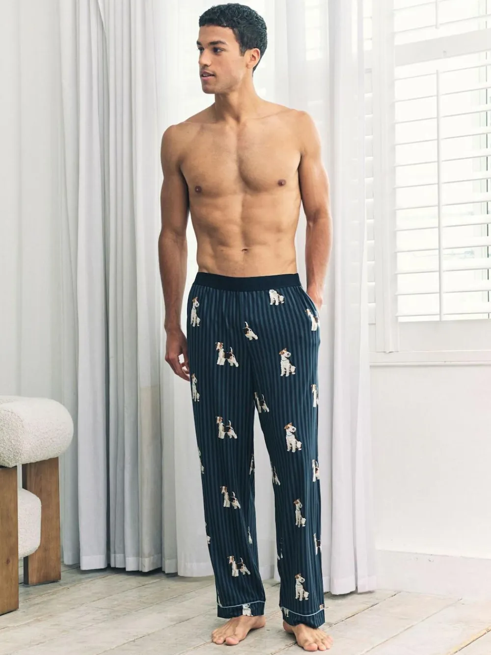 Chelsea Peers Blue Terrier Dog Stripe Print Long Pyjama Bottoms^ Pyjamas