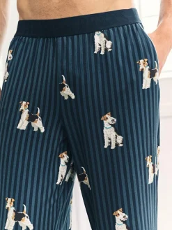 Chelsea Peers Blue Terrier Dog Stripe Print Long Pyjama Bottoms^ Pyjamas
