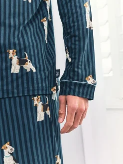 Sale Chelsea Peers Blue Terrier Dog Stripe Print Long Pyjamas Set