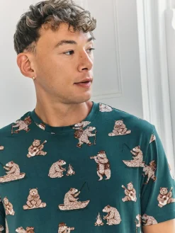 Chelsea Peers Blue Wilderness Bear Print Long Pyjamas Set^ Pyjamas