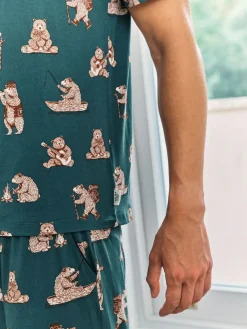 Chelsea Peers Blue Wilderness Bear Print Long Pyjamas Set^ Pyjamas