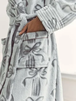 Outlet Chelsea Peers Cream Fleece Burnout Ribbon Bow Long Dressing Gown