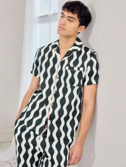 Chelsea Peers Green Cotton Poplin Wavy Stripe Long Pyjamas Set^ Pyjamas