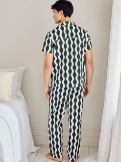 Chelsea Peers Green Cotton Poplin Wavy Stripe Long Pyjamas Set^ Pyjamas