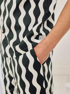 Chelsea Peers Green Cotton Poplin Wavy Stripe Long Pyjamas Set^ Pyjamas