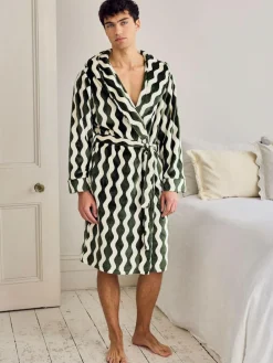 Chelsea Peers Green Fleece Wavy Stripe Hooded Dressing Gown^ Bathrobe